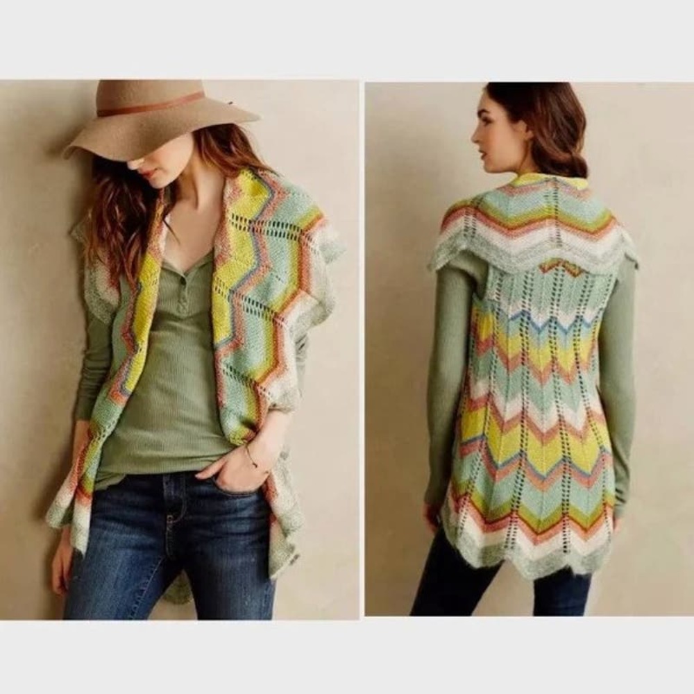 Anthropologie x Rosie Neira Unni Chevron Cardigan Knit Vest - XS/S